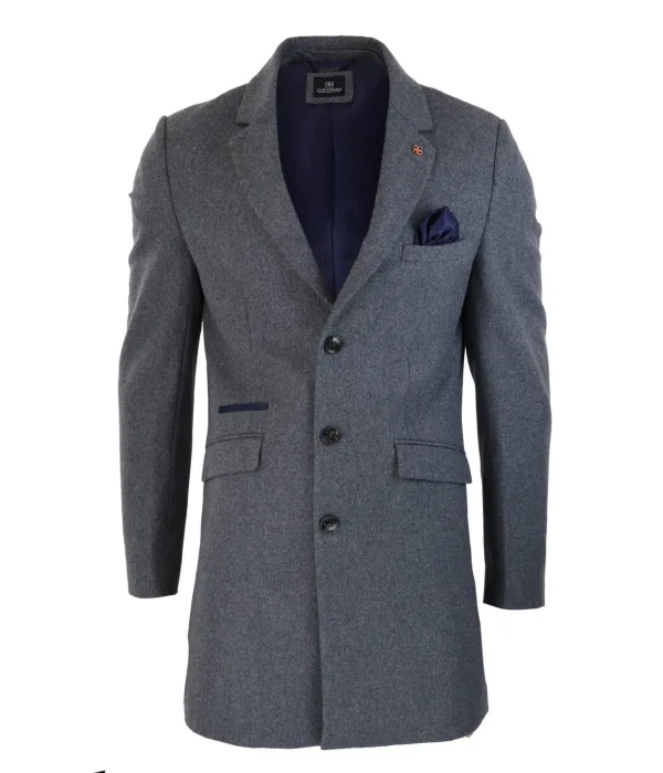 Cavani Mens Classic 3/4 Length Grey Overcoat