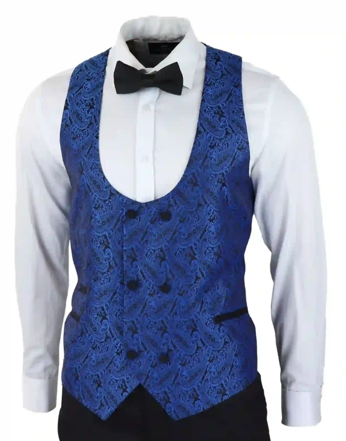 Mens Paisley Tuxedo Blazer And Waistcoat Brocade Dinner Jacket Satin Black Blue – No Trousers5